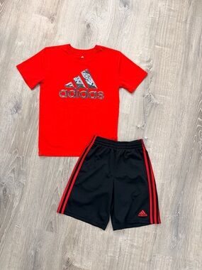 adidas Red Tee with Black Shorts - Boys' Athletic Set